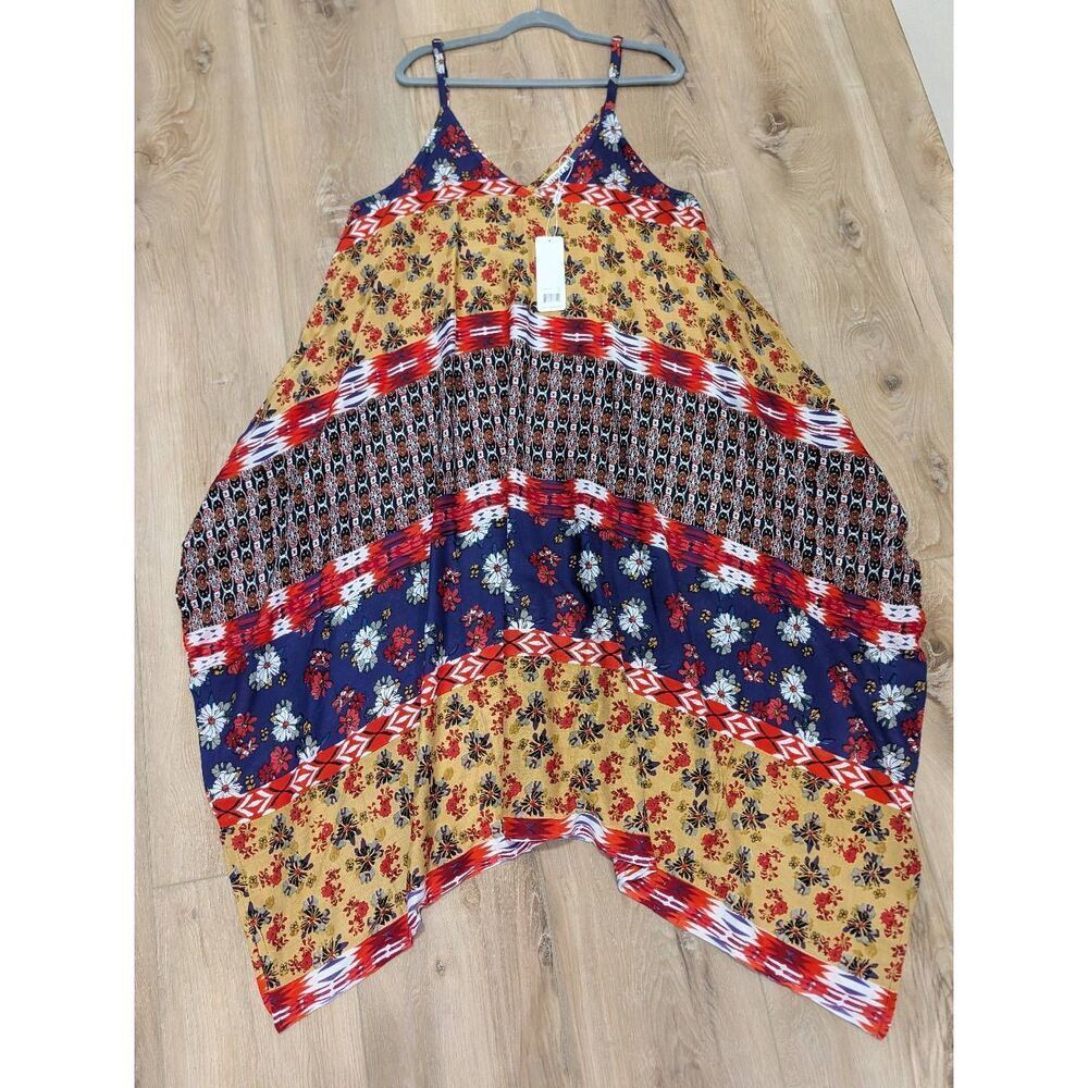 Ingear Resort Harem Jumpsuit L/XL Boho Wide Leg Romper Pockets Patchwork - Picture 2 of 11